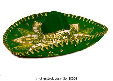 Green Mexican Sombrero Isolated On Whit