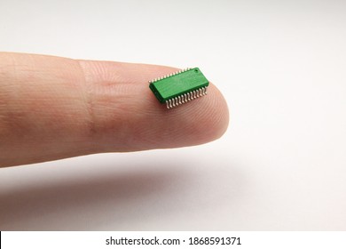 Green Microchip On Finger, Integrated Circuit
