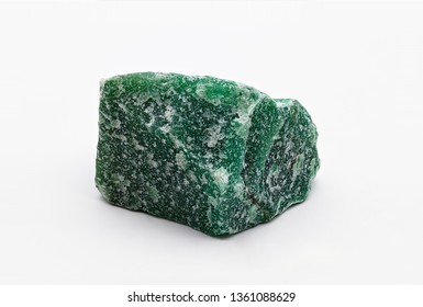 Green Mineral Stone Specimen Of Aventurine Isolated On White Limbo Background