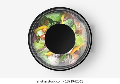 Green Mix Salad Food Container With Sticker Mockup