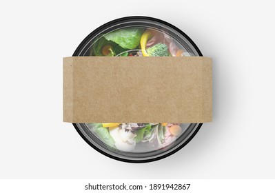 Green Mix Salad Food Container With Cover Sticker Mockup