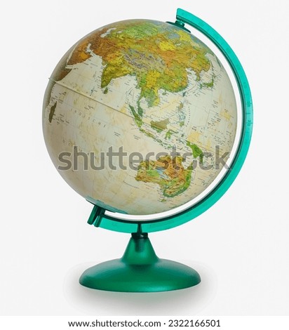 Green modern Table world Globe isolated on white background. The globes Showing China map.