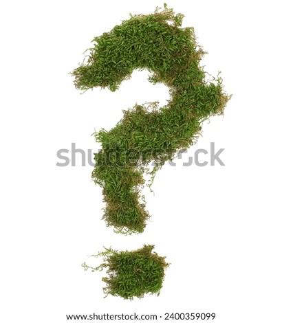 Green moss in shape question mark isolated on white, clipping path, top view