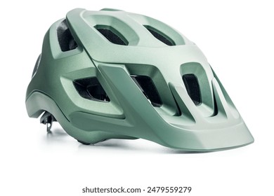 Green Mountain Bike Helmet With Adjustable Straps isolated on a white background.