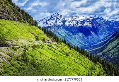 Green mountain slope landscape. Mountain green hill valley panorama. Mountain landscape. Mountain green landscape