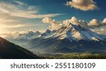 Green Mountain with sun Shine sky Background, Sunny sky, Mountain Background, Green Sky, Nature Landsscape.