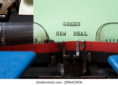 Green new deal text written with a typewriter.
