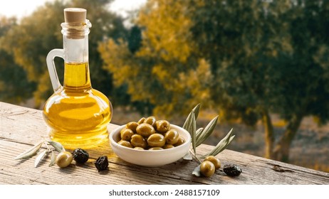 Green olive oil and olive oil concept - Powered by Shutterstock