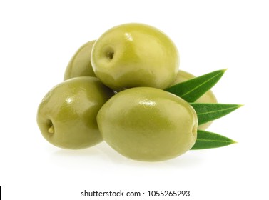 Green Olives Isolated On White Background