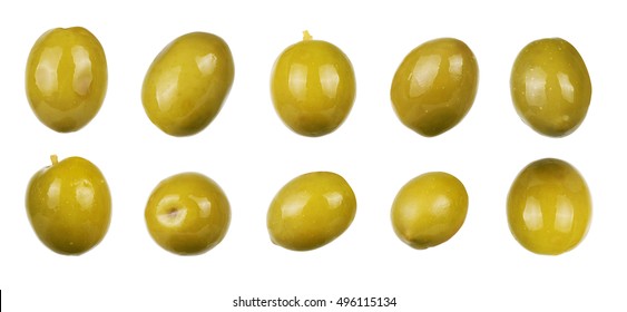 Green Olives Isolated On White. Collection