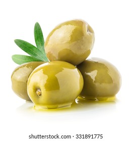 Green Olives & Oil Isolated On A White