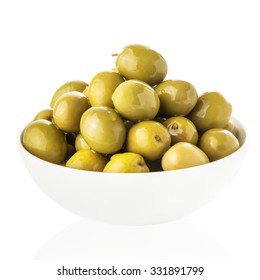 Green Olives & Oil Isolated On A White