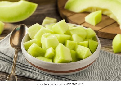 Green Organic Honeydew Melon Cut In A Bowl