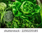 Green organic vegetables and dark leafy food background as a healthy eating concept of fresh garden produce