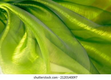 Green Organza Fabric Macro Wavy