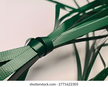 Green packaging strap isolated on white background