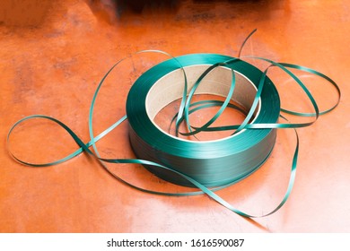 Green Packing Straps Or Tape. Polypropylene Tape On The Coil