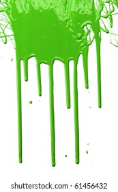 Green Paint Dripping Isolated Over White Background