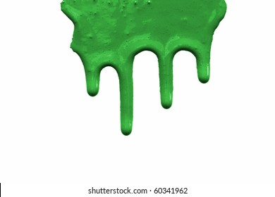 A Green Paint Drips On White