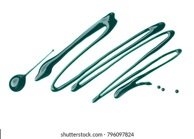 Green paint, a sample of cosmetics nail polish isolated on a white background
