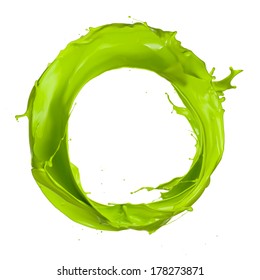 Green Paint Splashes Circle Isolated On White Background