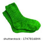 Green pair of woolen socks isolated on white background. Clipping Path included.