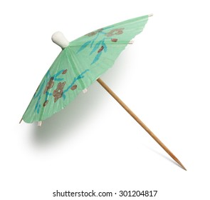 Green Paper Cocktail Umbrella Isolated On White