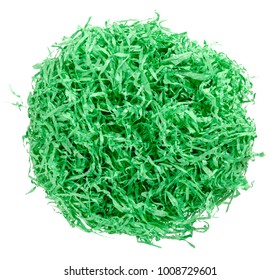 Green Paper Easter Grass Nest From Above. Colored Crinkle Grass. Gift Basket Shred And Filler. Decoration.