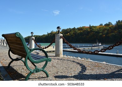 Green Park Bench Overlooking The Merrimack River