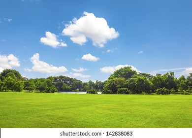 Green Park Outdoor With Blue Sky Cloud