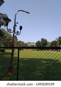 A Green Park View At A Pune Garden , Garden View With A Street Light