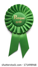 Green Participation Ribbon Isolated On White Background.