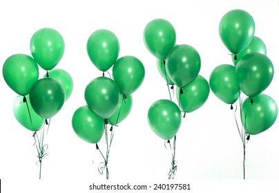 Green Party Balloons On The White Background.