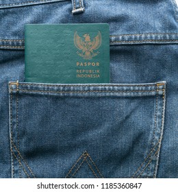 Green Pasport Of Indonesian Republic On The Back Jeans Pocket