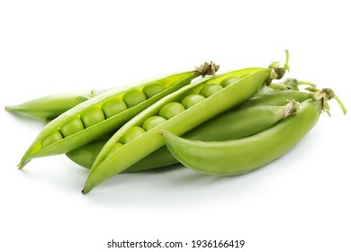 Green pea pods isolated on white background