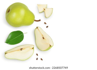 Green pear fruit half and slices isolated on white background with copy space for your text. Top view. Flat lay - Shutterstock ID 2268507749