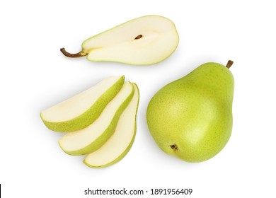 Green pear fruit with slices isolated on white background with clipping path. Top view. Flat lay - Shutterstock ID 1891956409