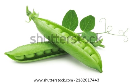 Green peas isolated. Ripe pods of green peas on a white background.