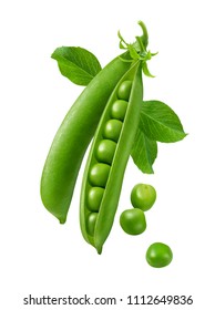 Green peas in pods isolated on white background. Package design elements with clipping path
