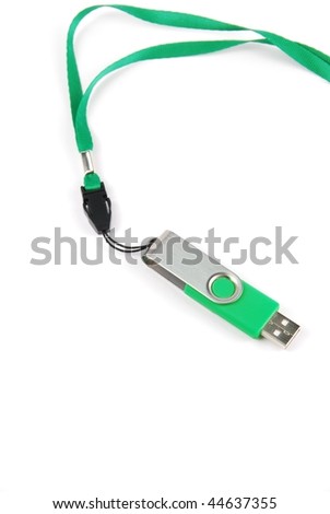 green pen drive with string isolated on white background