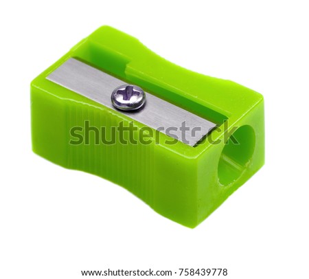 Green pencil sharpener isolated on a white background