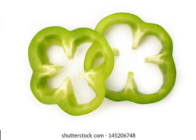 Green Pepper Slice  On  White Background
