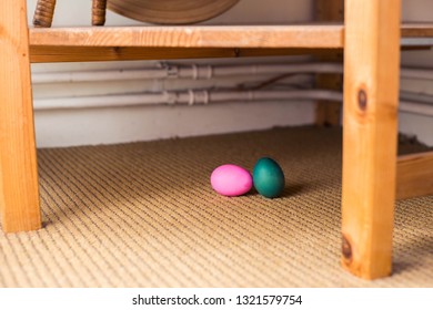 Green And Pink Dyed Easter Egg, Hidden For An Egg Hunt Inside A House, April