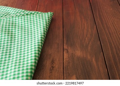 Green Plaid Fabric Or Tablecloth Background, Napkin On A Table