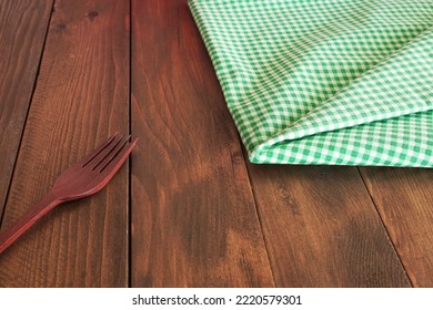 Green Plaid Fabric Or Tablecloth Background, Napkin On A Table