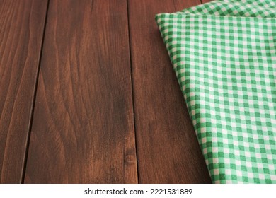 Green Plaid Fabric Or Tablecloth Background, Napkin On A Table