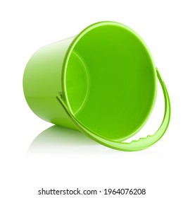 Green Plastic Bucket For Household Needs Isolated On White Background. Household Products.
