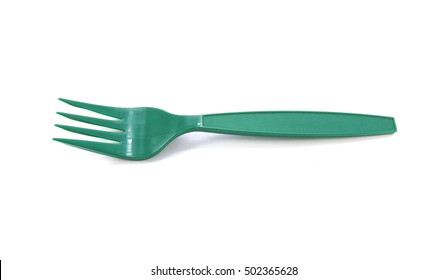 Green Plastic Fork Isolated On White Background