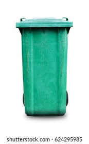 Green Plastic Garbage Bin Isolated On White Background