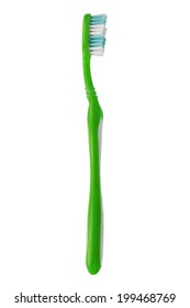 Green Plastic Toothbrush Isolated Over White